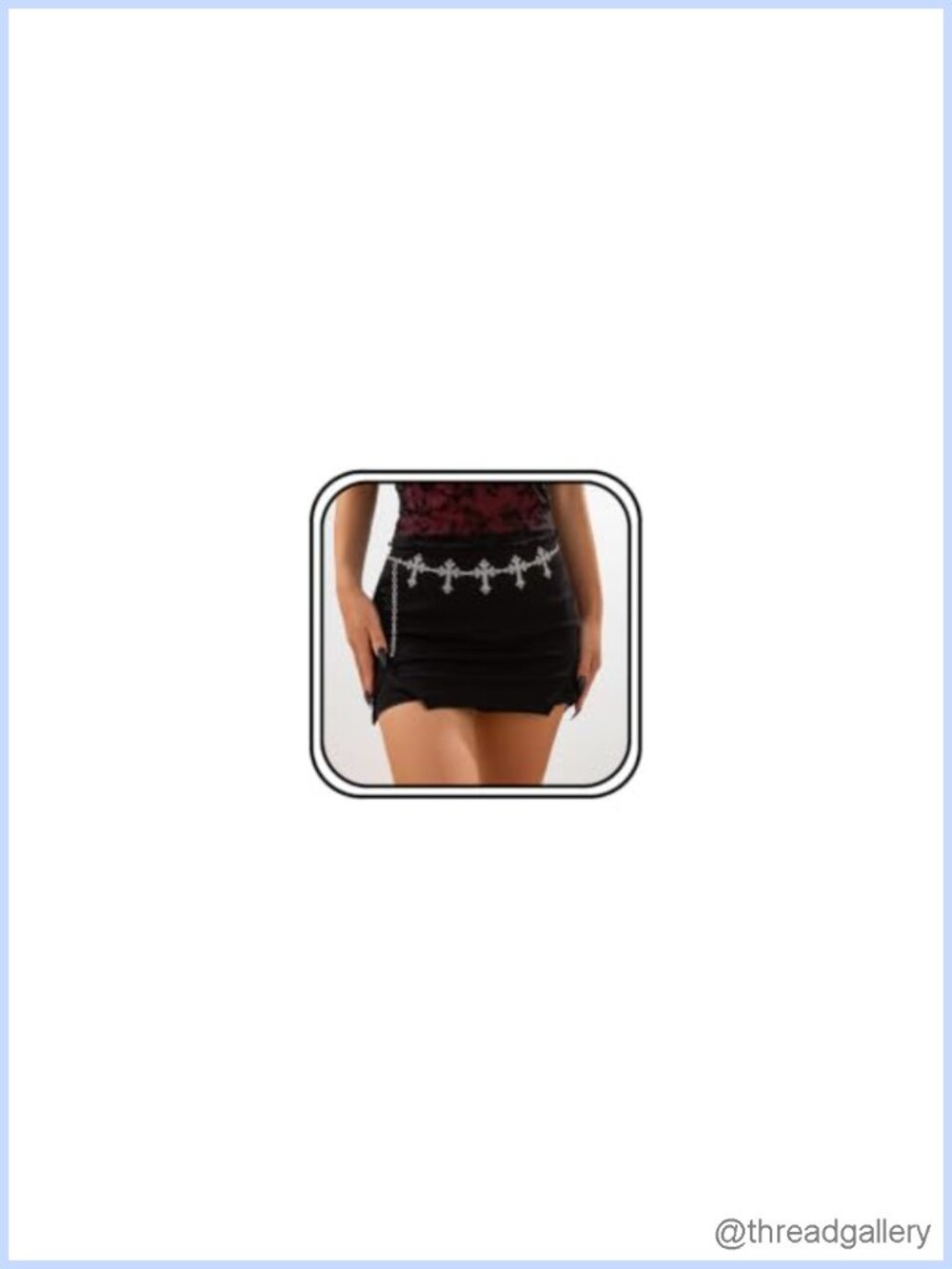 KONPJE Silver Cross Waist Chain Belt Adjustable Body Chain Trendy Tassel Cross